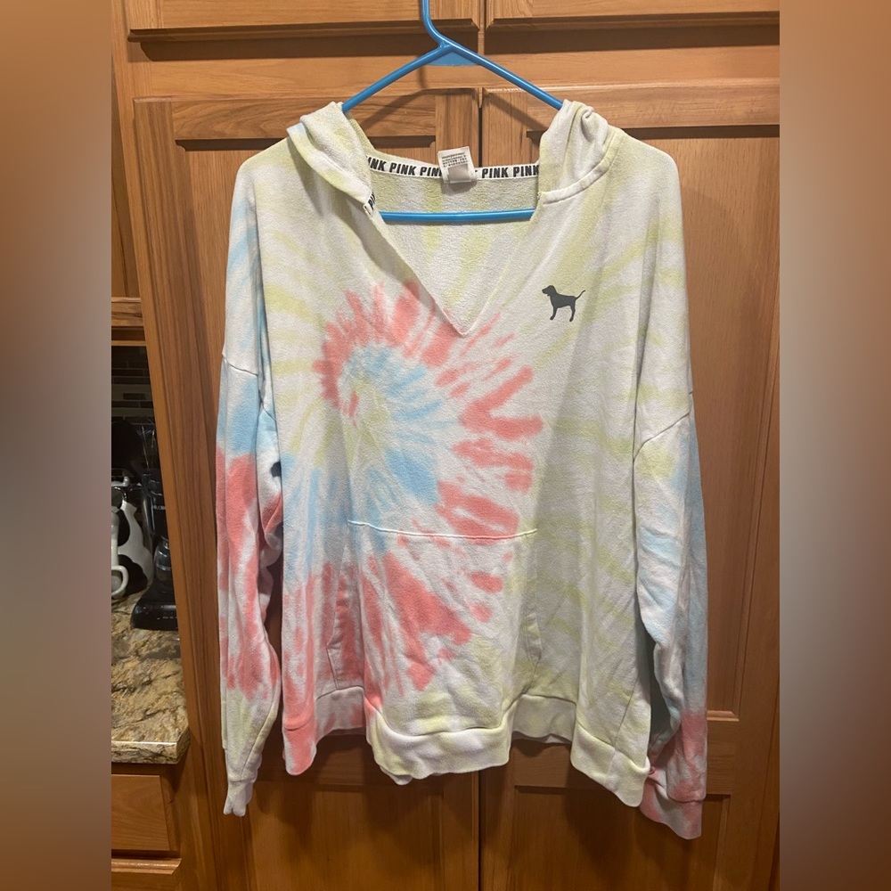 Victoria Secret PINK Rainbow Tie Dye Sweatshirt Size L